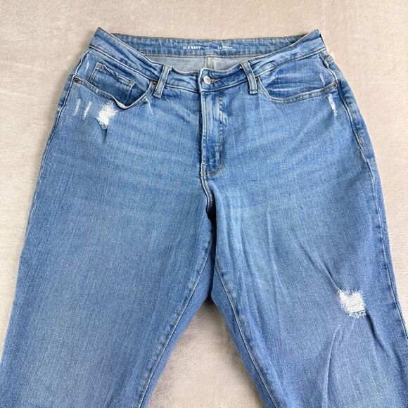 Old Navy Jeans OG Straight High Rise Women’s 14 Light Wash Distressed Stretch - Picture 3 of 10